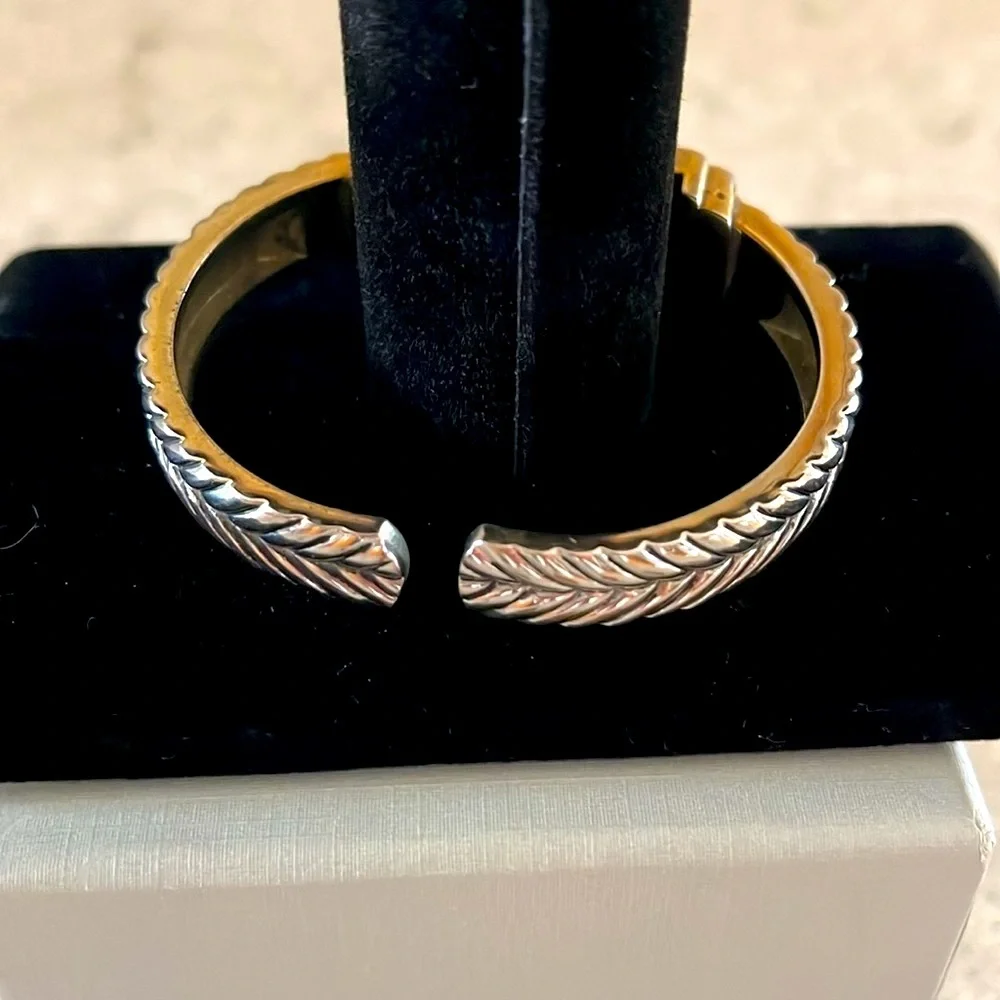 Vintage Bracelet Watch Silver Tone w/Gold Accent and White Crystal